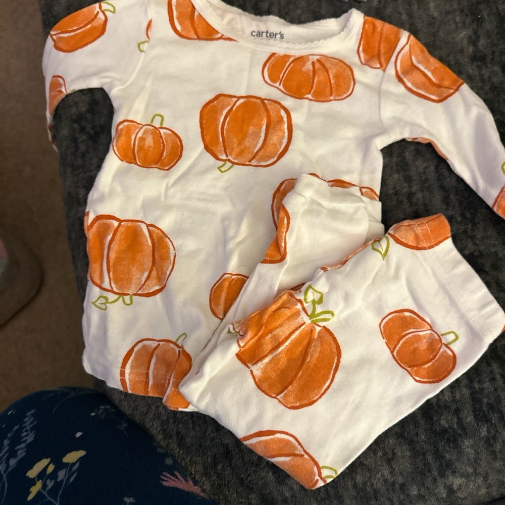 Carter's White and Orange Pumpkin Pajama Set